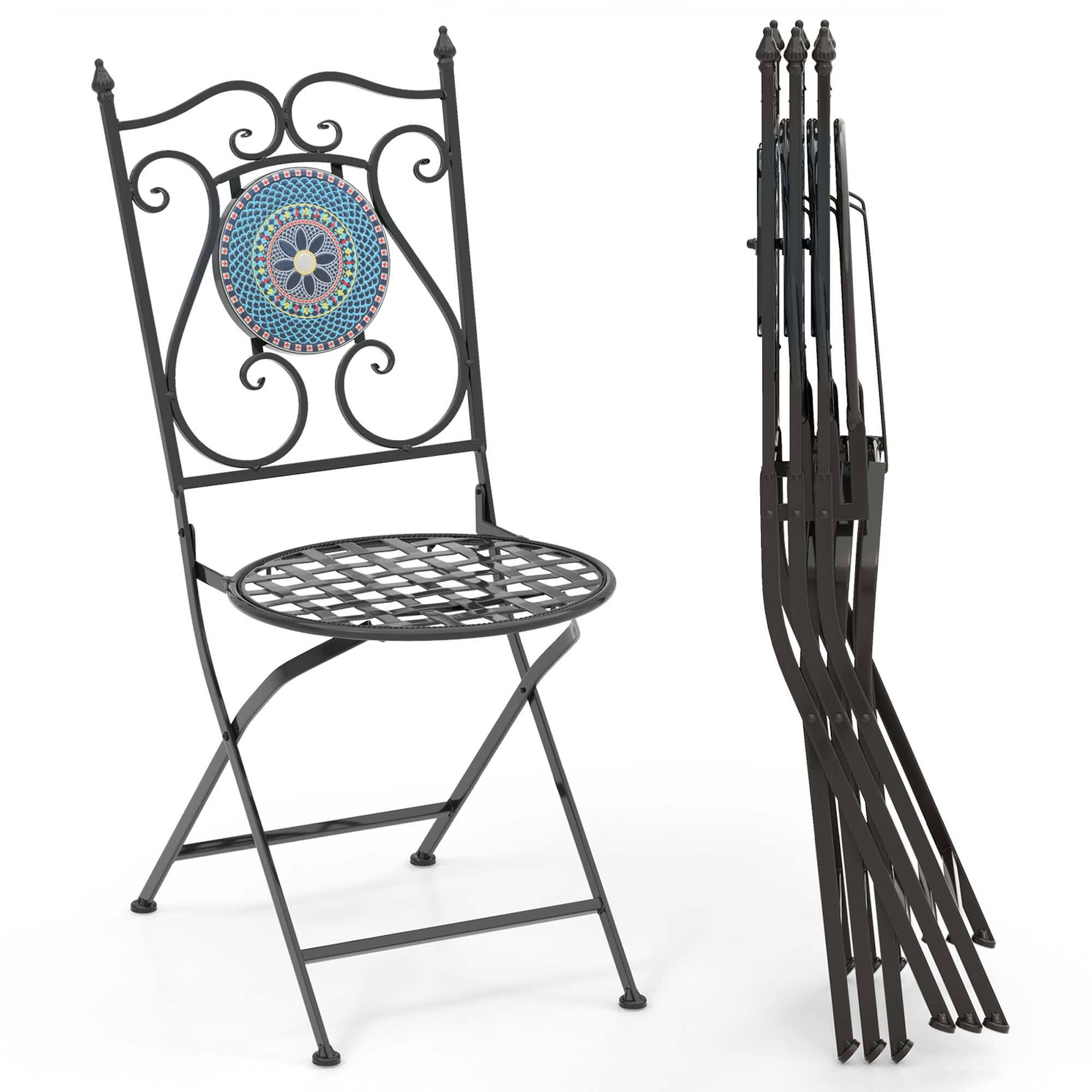 Front. Costway - Set of 4 Mosaic Chairs for Patio with Decorative Backrest Heavy-Duty Frame - Black.