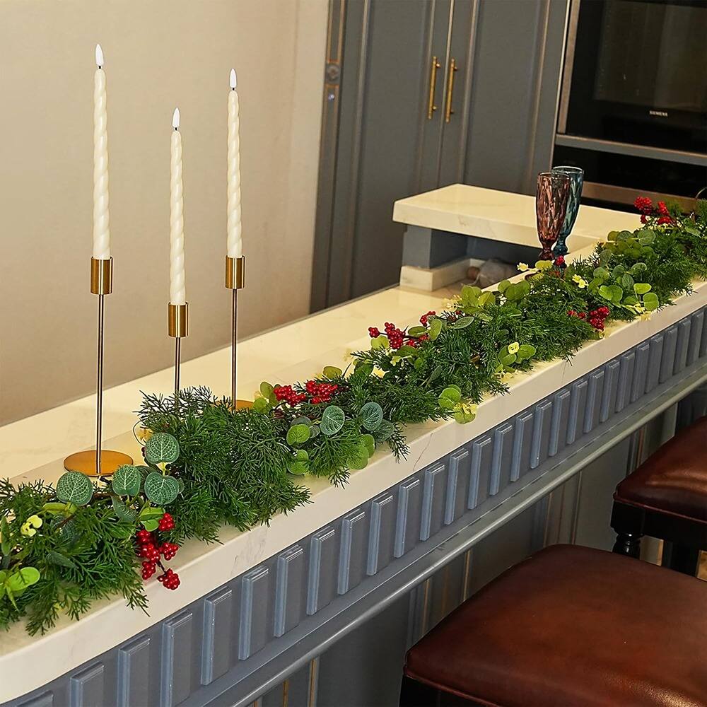 Alt View 1. PARKER SLATER - Pre-Lit Christmas Garland 6.5FT Pine Branches with Eucalyptus Leaves - Green.