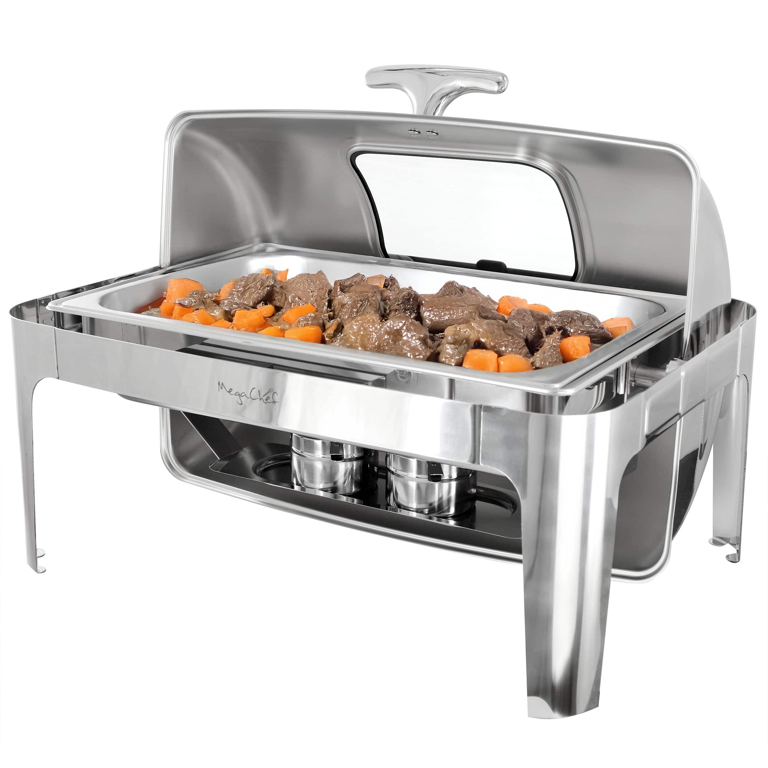 MegaChef - 9.5 Quart Oblong Roll Top Stainless Steel Professional Chafing Dish/Food Warmer/Buffet Server with Window - Silver