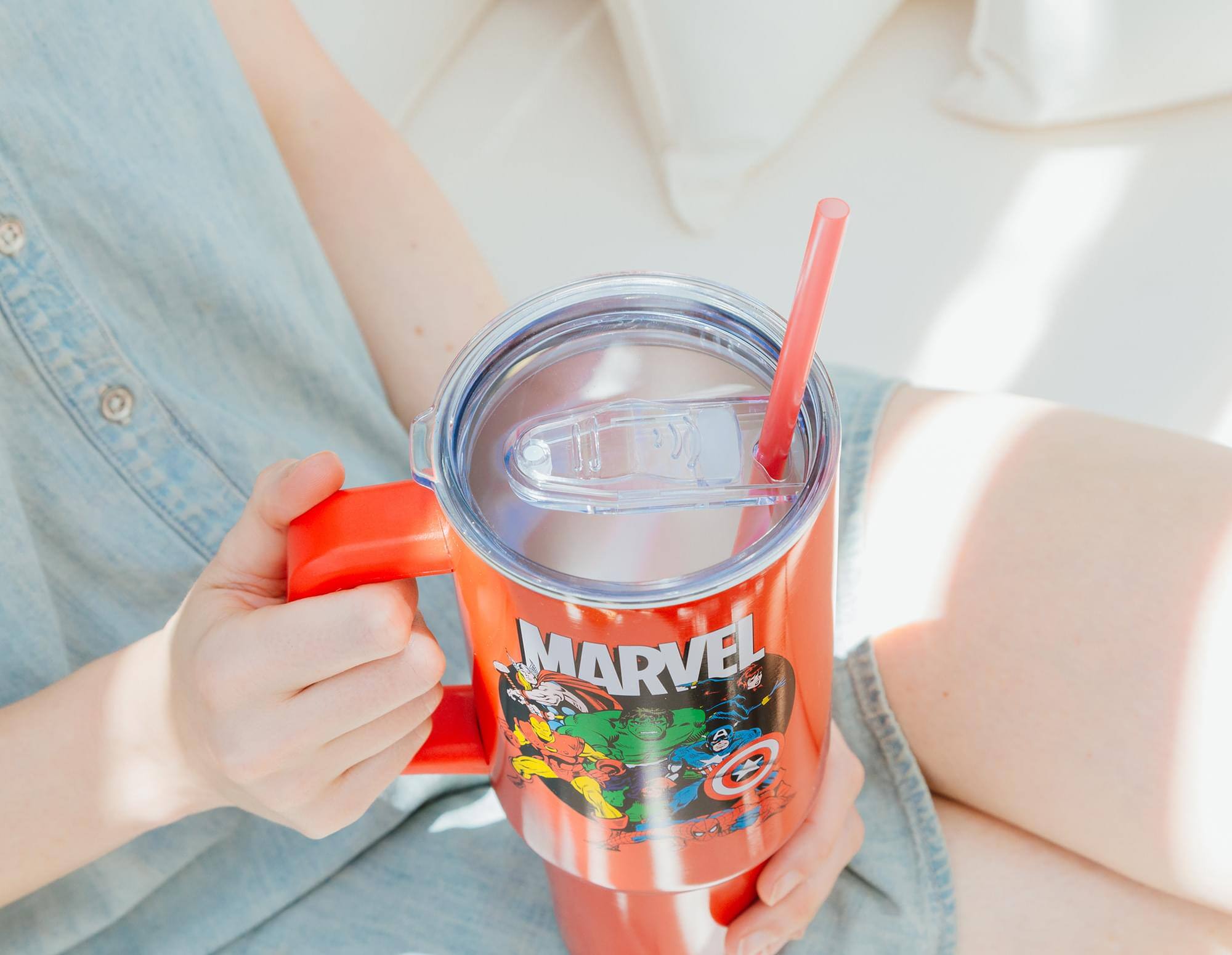 Alt View 3. Marvel - Marvel Comics The Avengers 40-Ounce Red Stainless Steel Tumbler With Handle - Red.