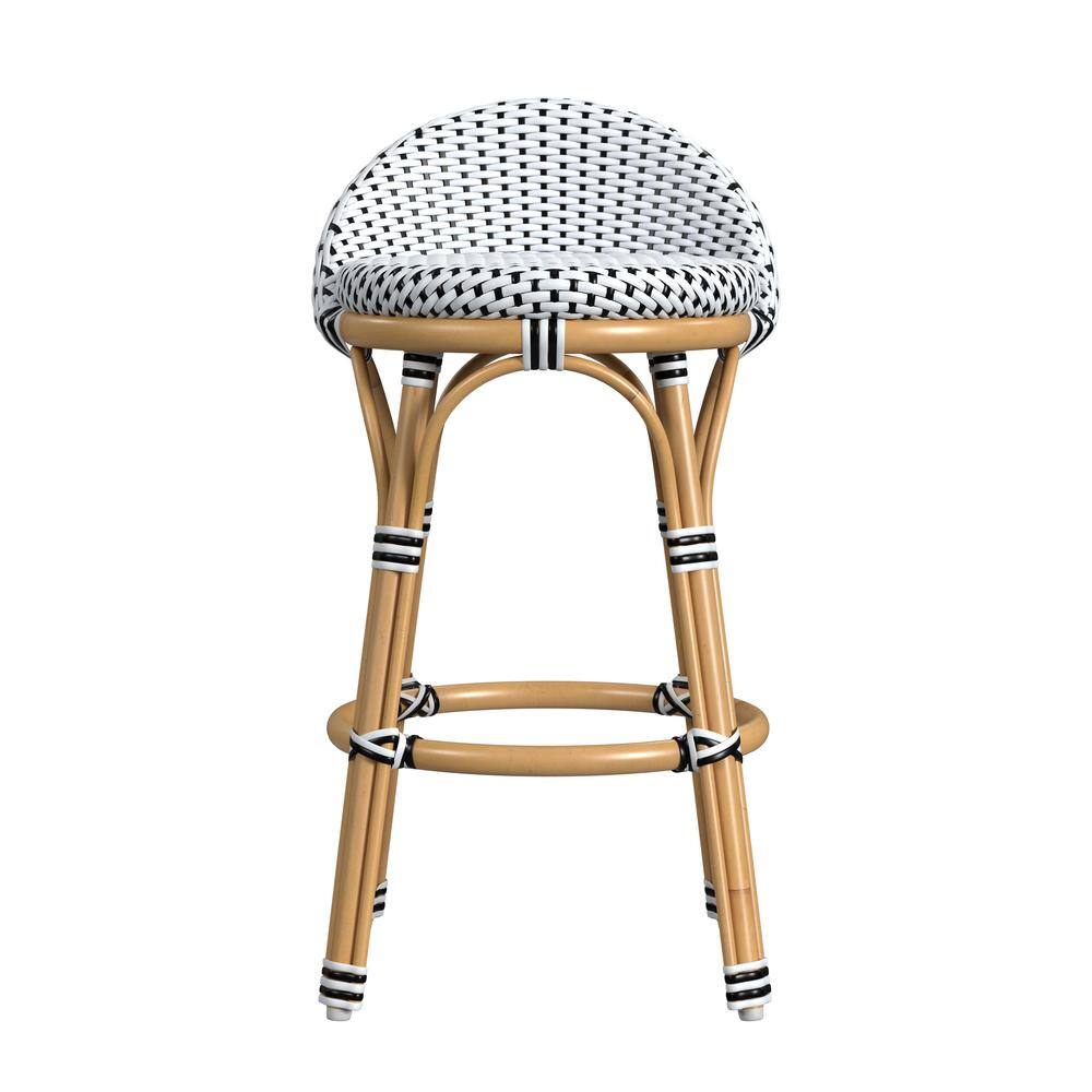 Alt View 1. Butler Specialty - Tobias 24 in. Seat Height Outdoor Rattan and Metal Low Back Counter Stool - Black And White.
