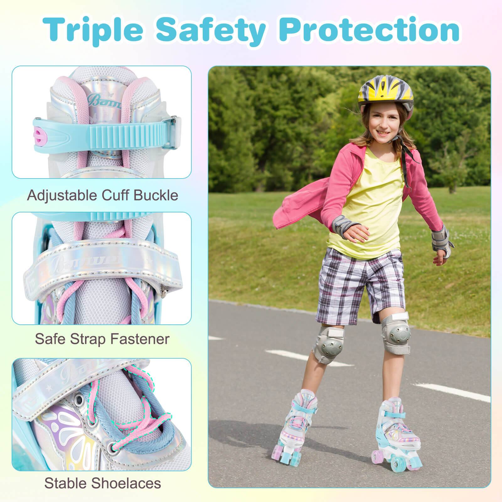 Triple Safety Protection

- Adjustable Cuff Buckle
- Safe Strap Fastener
- Stable Shoelaces