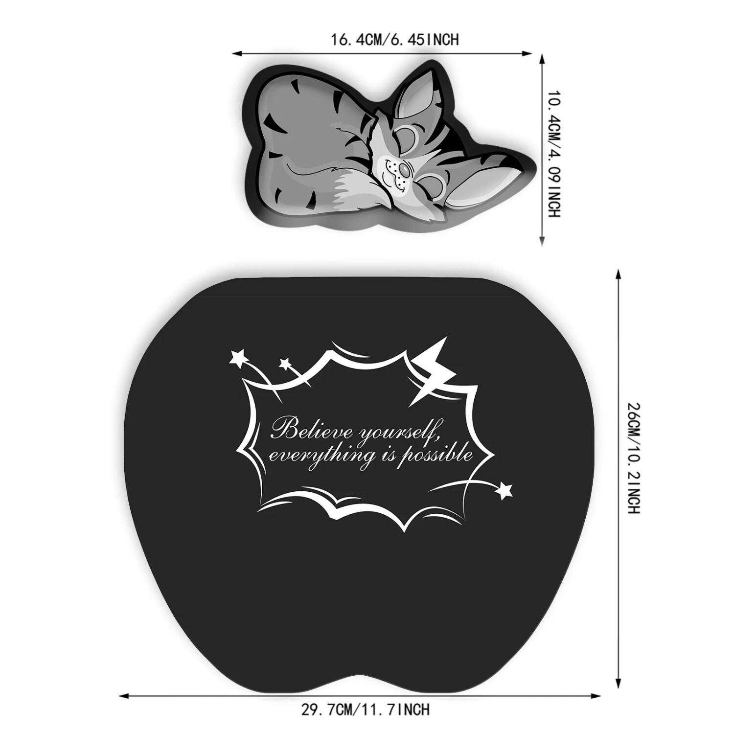 16.4CM/6.45INCH  
10.4CM/4.09INCH  
26CM/10.2INCH  
29.7CM/11.7INCH  

Believe yourself, everything is possible