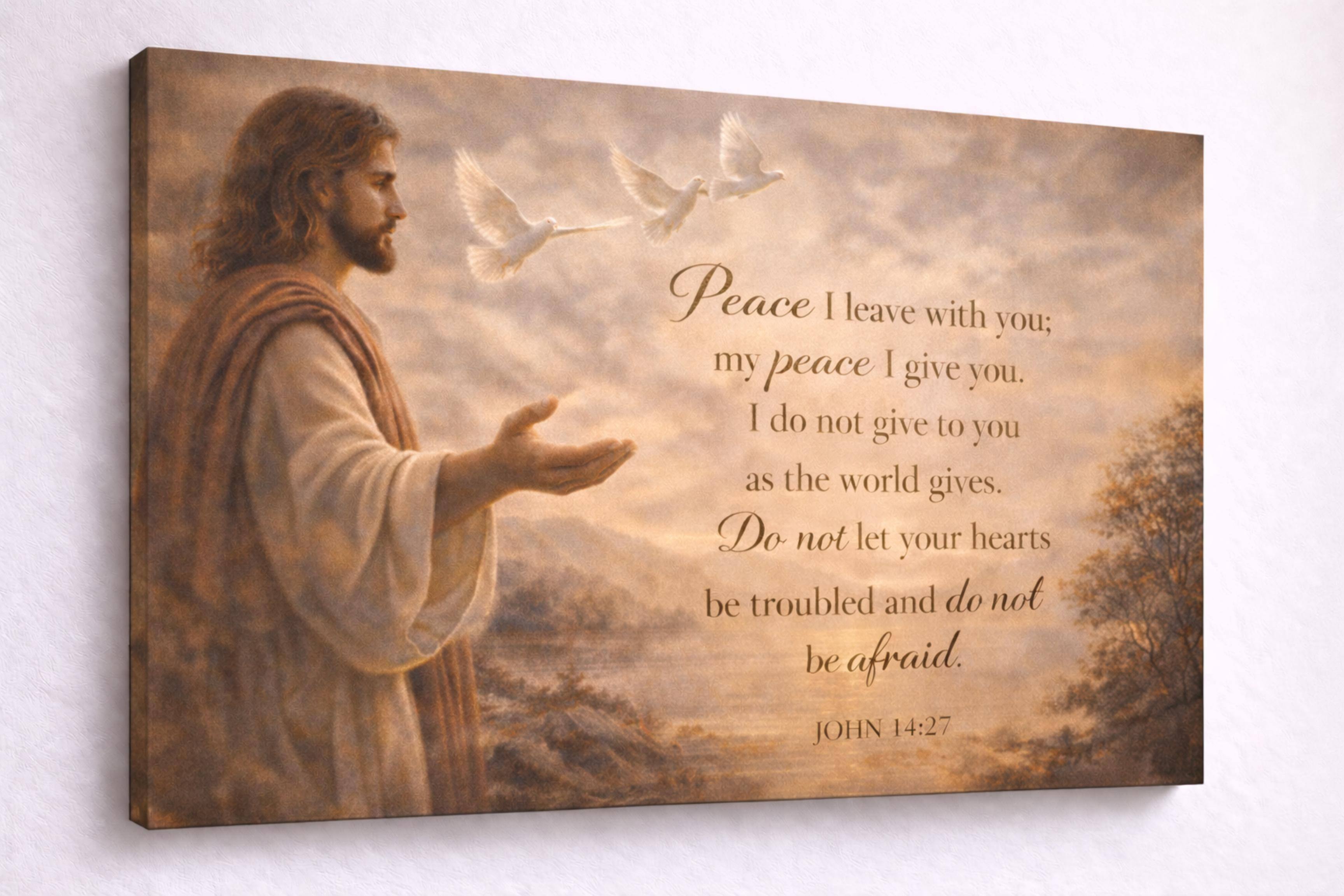 FC Design - Large Golden Color Peace Doves Canvas 24x36" Ready-to-Hang Religious Art Painting Home Wall Decor - MultiColor