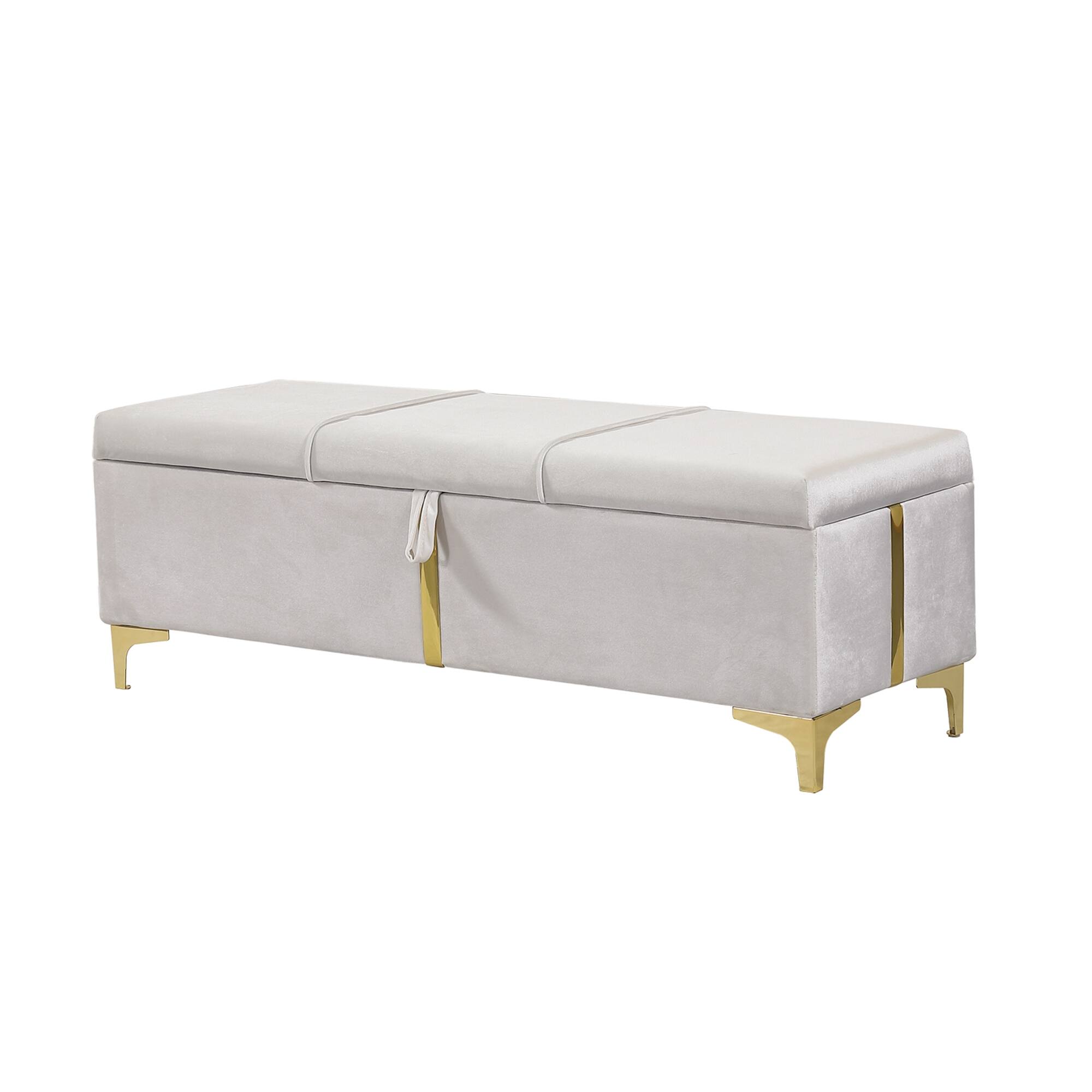 Alt View 1. GOODSILO - Elegant Upholstered Storage Ottoman Bench with Metal Legs - Beige.