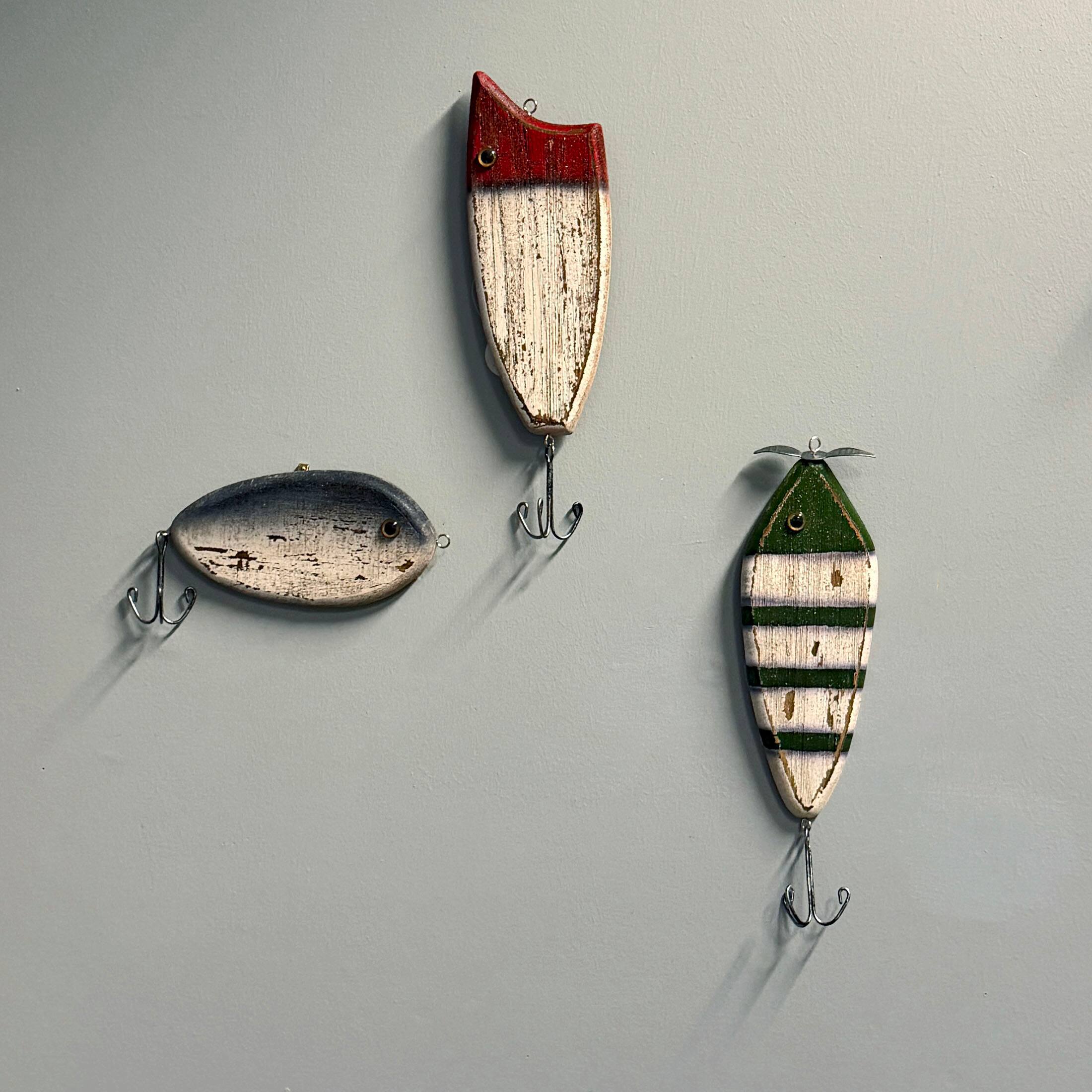 Zeckos Rustic Fishing Lure Wall Decor Set of 3 Wood Metal Fish