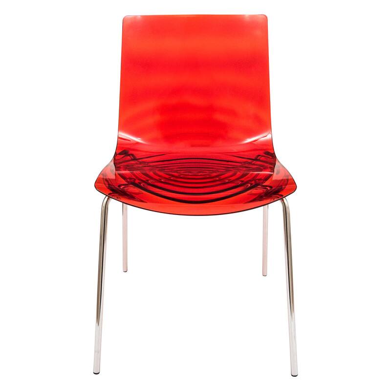 Left. LeisureMod - Astor Modern Plastic Side Dining Chair with Ripple Design and Chrome Metal Legs Accent Side Chair for Home or Office - Transparent Red.