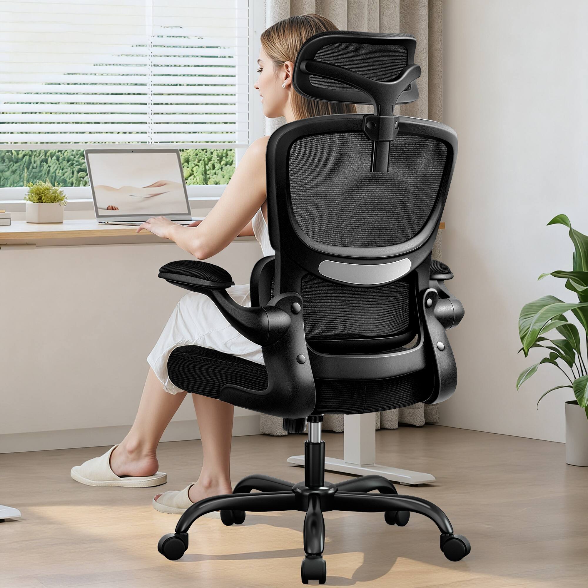 Alt View 5. KERDOM - High Back Ergonomic Office Chair, Breathable Mesh Desk Chair with Lumbar Support, Flip-up Arms, Computer Gaming Chair - Black.