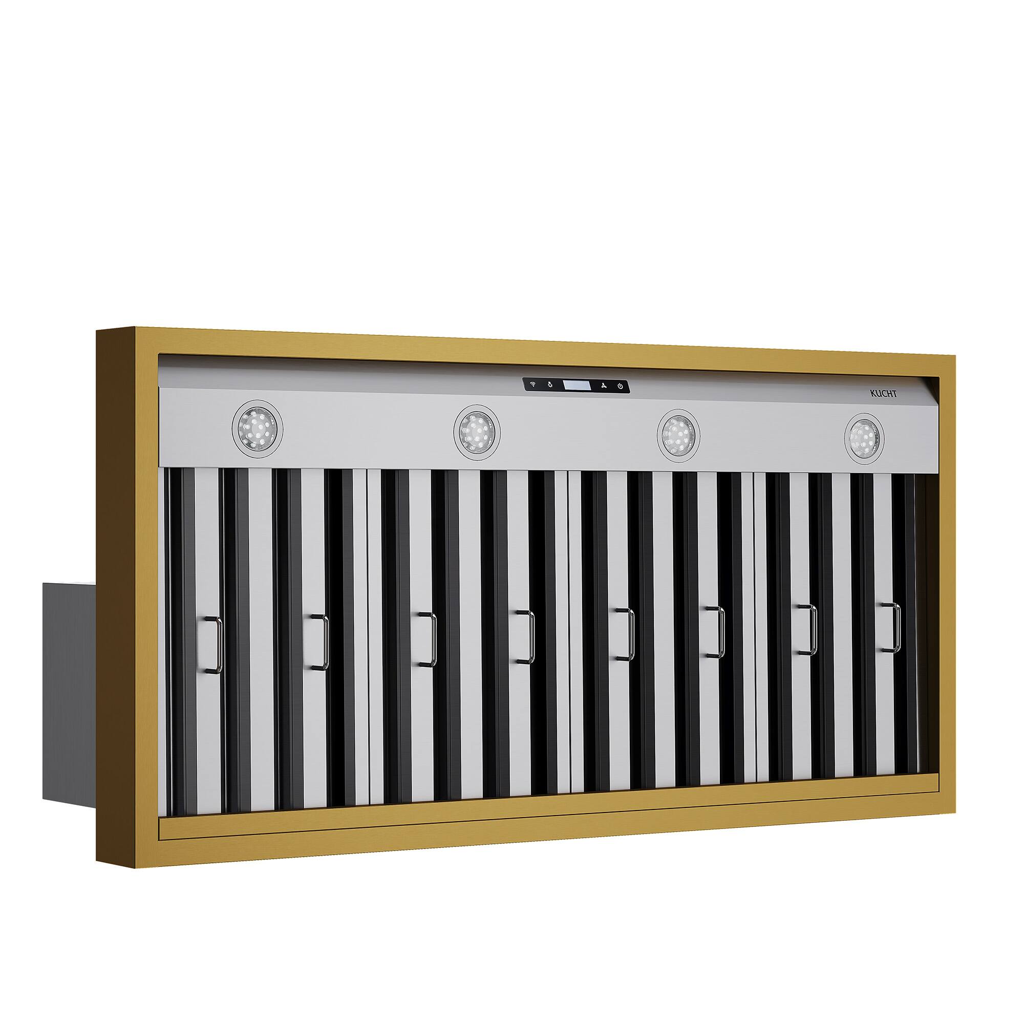 Back. Kucht - 48" Wall Mount Range Hood 900 CFM – Stainless Steel & Gold Accents - Stainless Steel & Gold.