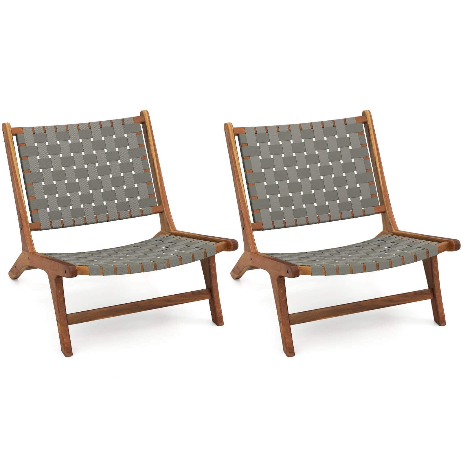 Costway - Coatway 2 PCS Patio Teak Wood Chair with Nylon Webbing Seat & Back for Backyard, Porch - Natural,Gray price history on PriceWatchPro