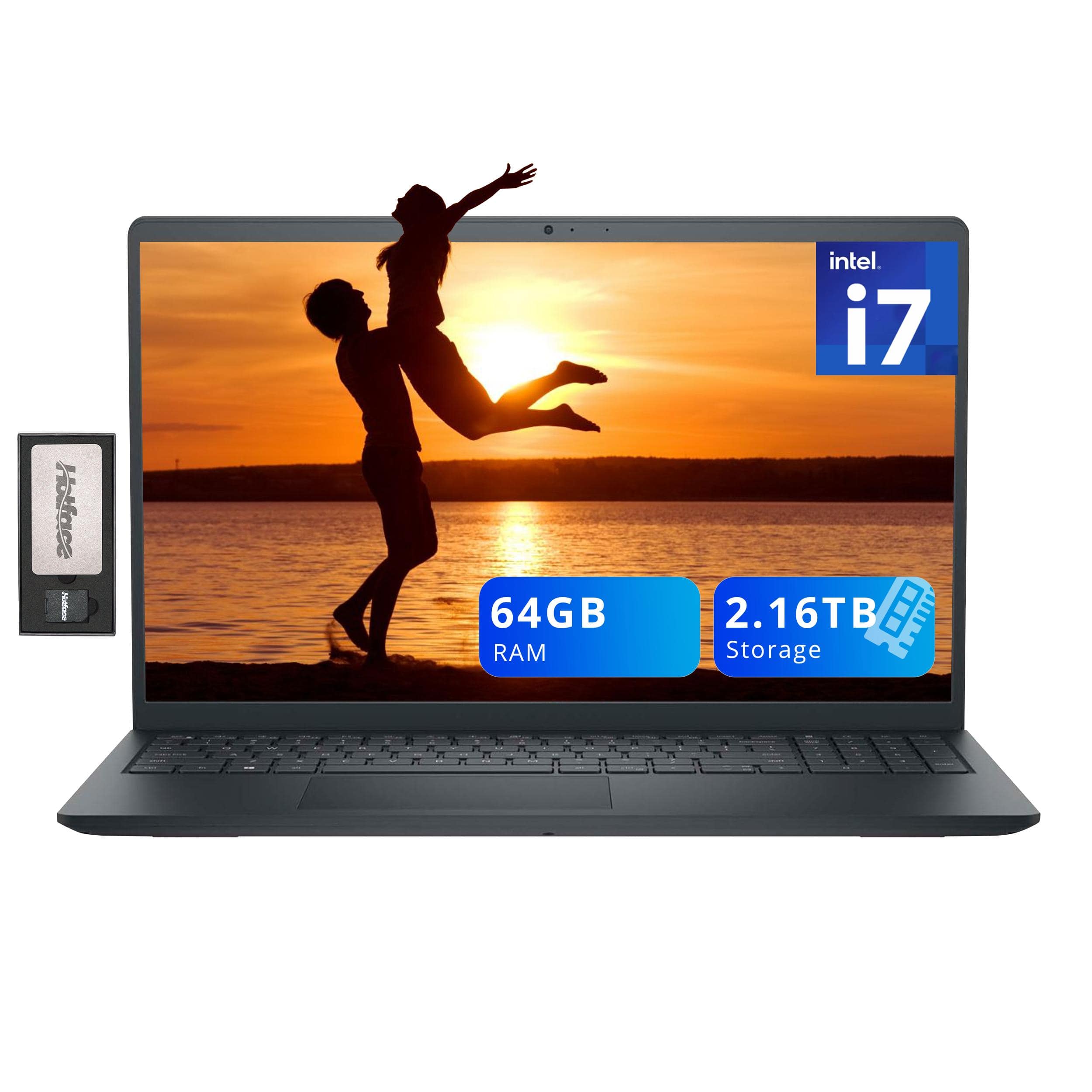 Dell - Inspiron 15 15.6" FHD Laptop,Intel Core i7-1255U,64GB RAM,2TB SSD+160GB Dock Set,Iris Xe Graphics,Win 11 Pro - Black