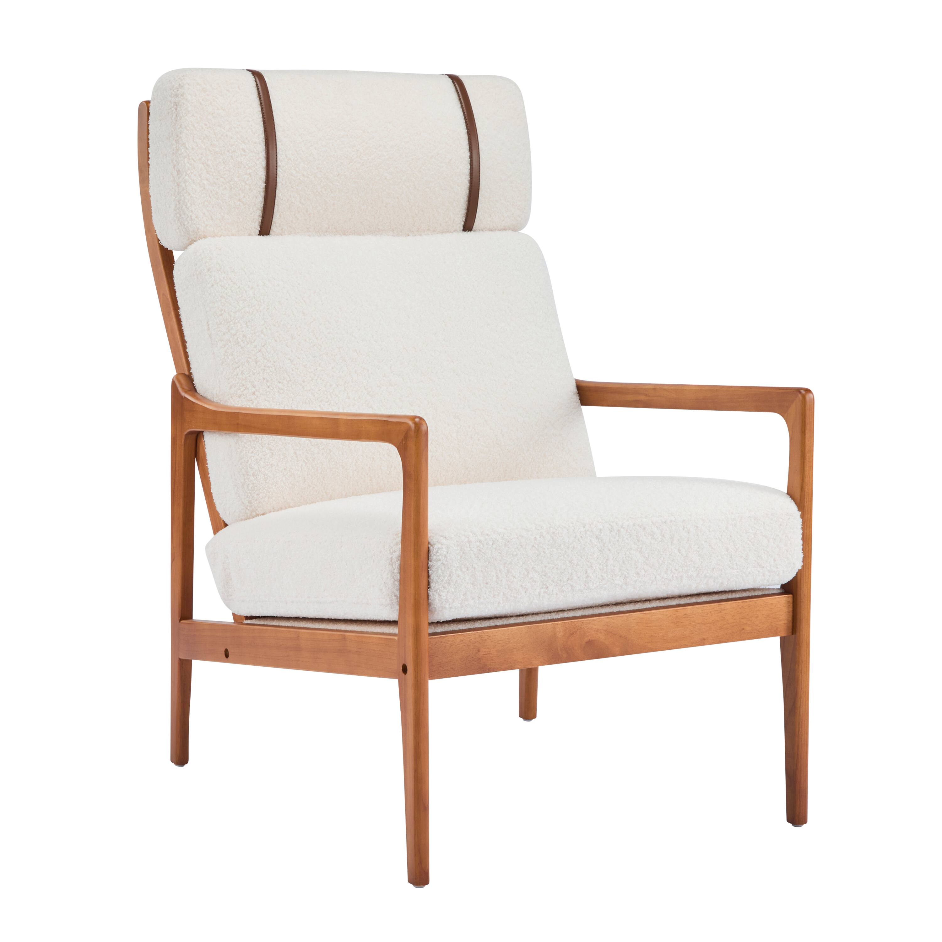 Alt View 1. APRILSOUL - Mid Century Modern Accent Armchair Solid Wood Frame High Back Beige Boucle Living Room - Beige Walnut.