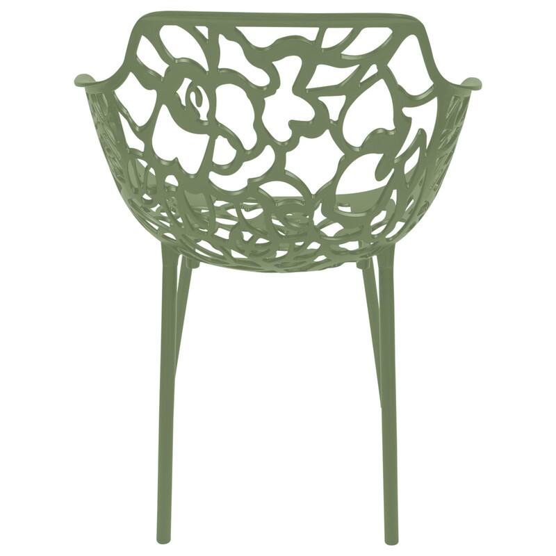 Alt View 1. LeisureMod - Set of 2 Devon Aluminum Dining Chair with UV-Protected Aluminum Frame Floral Cutout Design for Indoor Outdoor - Khaki Green.