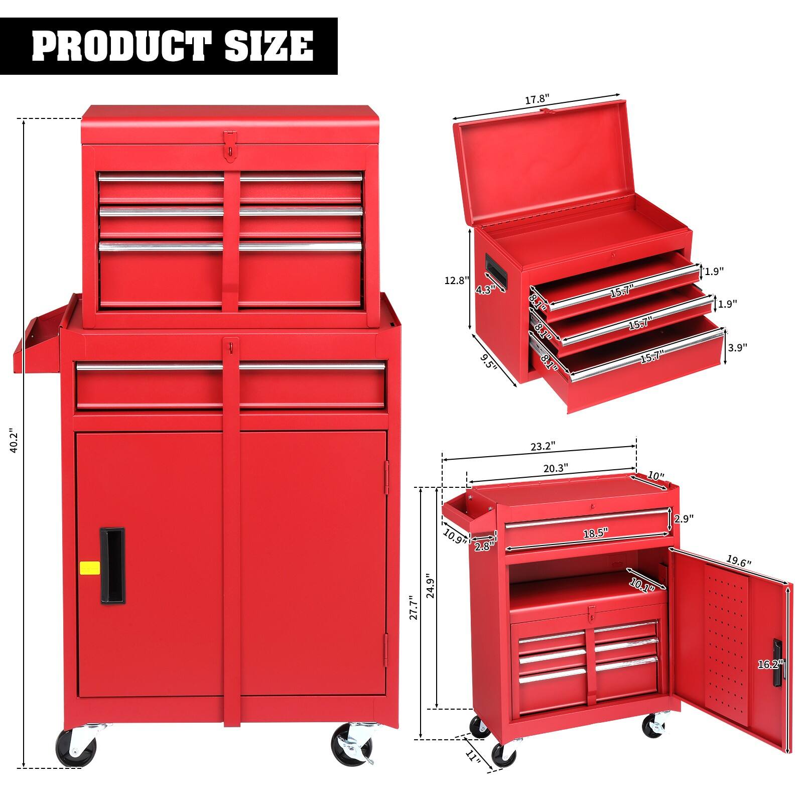 PRODUCT SIZE

- Height: 40.2"
- Width: 27.7"
- Depth: 23.2"
- Drawer Height: 1.9"
- Drawer Width: 15.7"
- Drawer Depth: 3.9"
- Top Drawer Height: 4.3"
- Top Drawer Width: 12.8"
- Top Drawer Depth: 17.8"
- Bottom Drawer Height: 1.9"
- Bottom Drawer Width: 15.7"
- Bottom Drawer Depth: 15.7"
- Bottom Drawer Height: 1.9"
- Bottom Drawer Width: 15.7"
- Bottom Drawer Depth: 15.7"
- Bottom Drawer Height: 1.9"
- Bottom Drawer Width: 15.7"
- Bottom Drawer Depth: 15.7"
- Bottom Drawer Height: 1.9"
- Bottom Drawer Width: 15.7"
- Bottom Drawer Depth: 15.7"
- Bottom Drawer Height: 1.9"
- Bottom Drawer Width: 15.7"
- Bottom Drawer Depth: 15.7"
- Bottom Drawer Height: 
