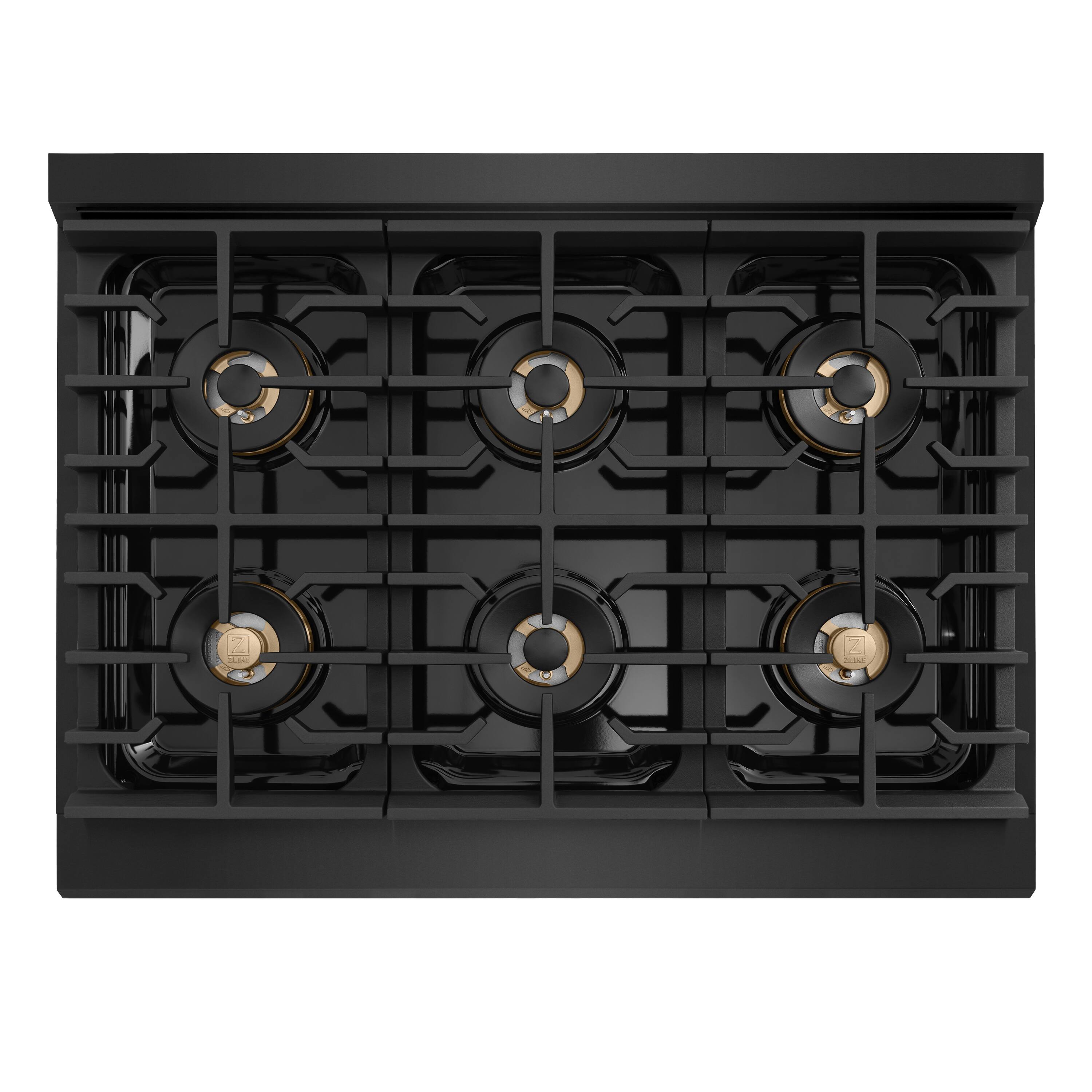 Alt View 8. ZLINE - Autograph 36 in. 5.2 cu. ft. Marino Freestanding Manual Clean Gas Range with DuoPro Cooktop with Gold Accents - Black Stainless Steel.