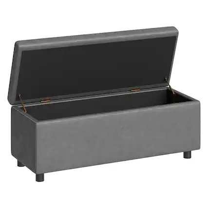 Front. Acekool - Storage Ottoman Bench, Ottoman Foot Rest, Mid-Century Modern, Synthetic Leather with Stitching, - Grey.