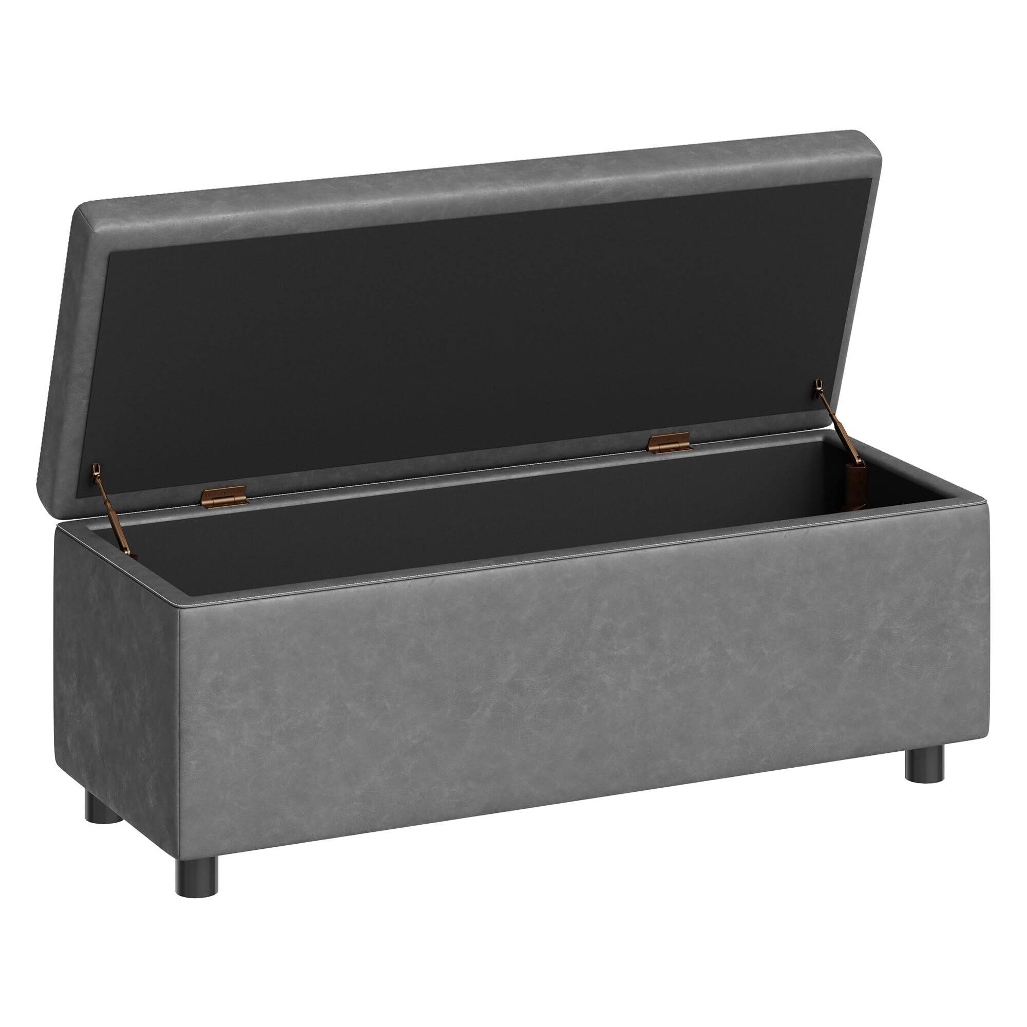 Front. Acekool - Storage Ottoman Bench, Ottoman Foot Rest, Mid-Century Modern, Synthetic Leather with Stitching, - Grey.