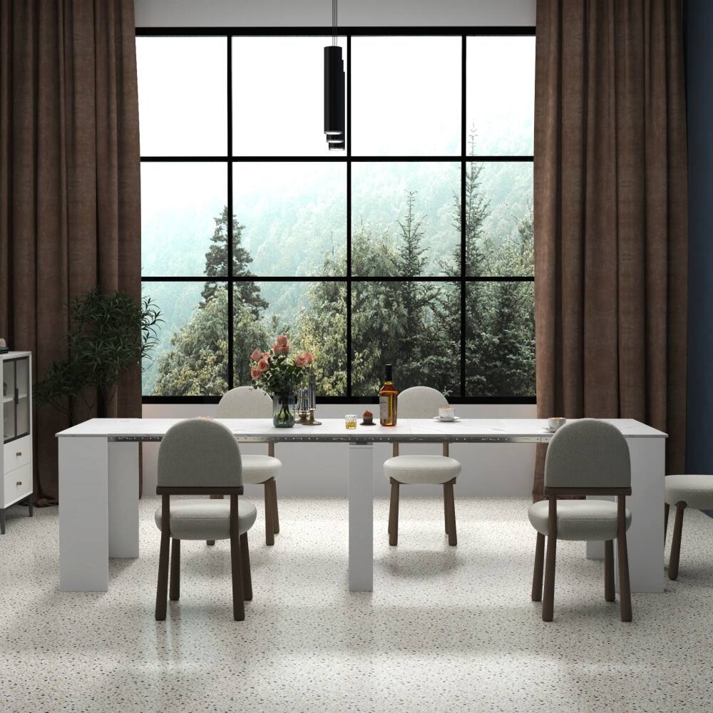 Angle. Lirago - Extendible Rectangular Dining Table Multifunctional Console Desk 30.71"H x 20.08"D x 35.43"W Brown - White.