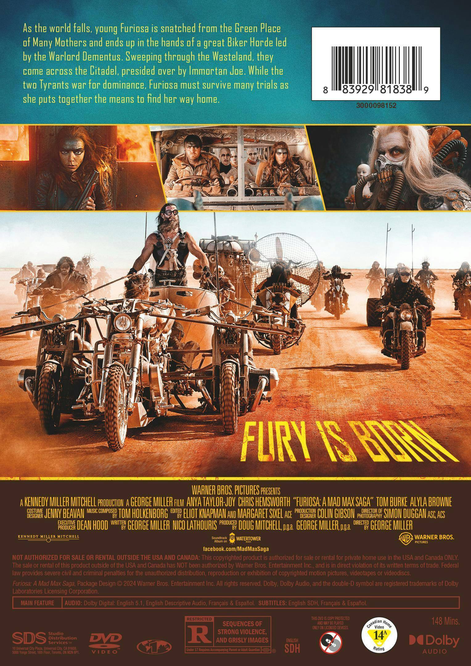 Back. Furiosa: A Mad Max Saga [DVD].