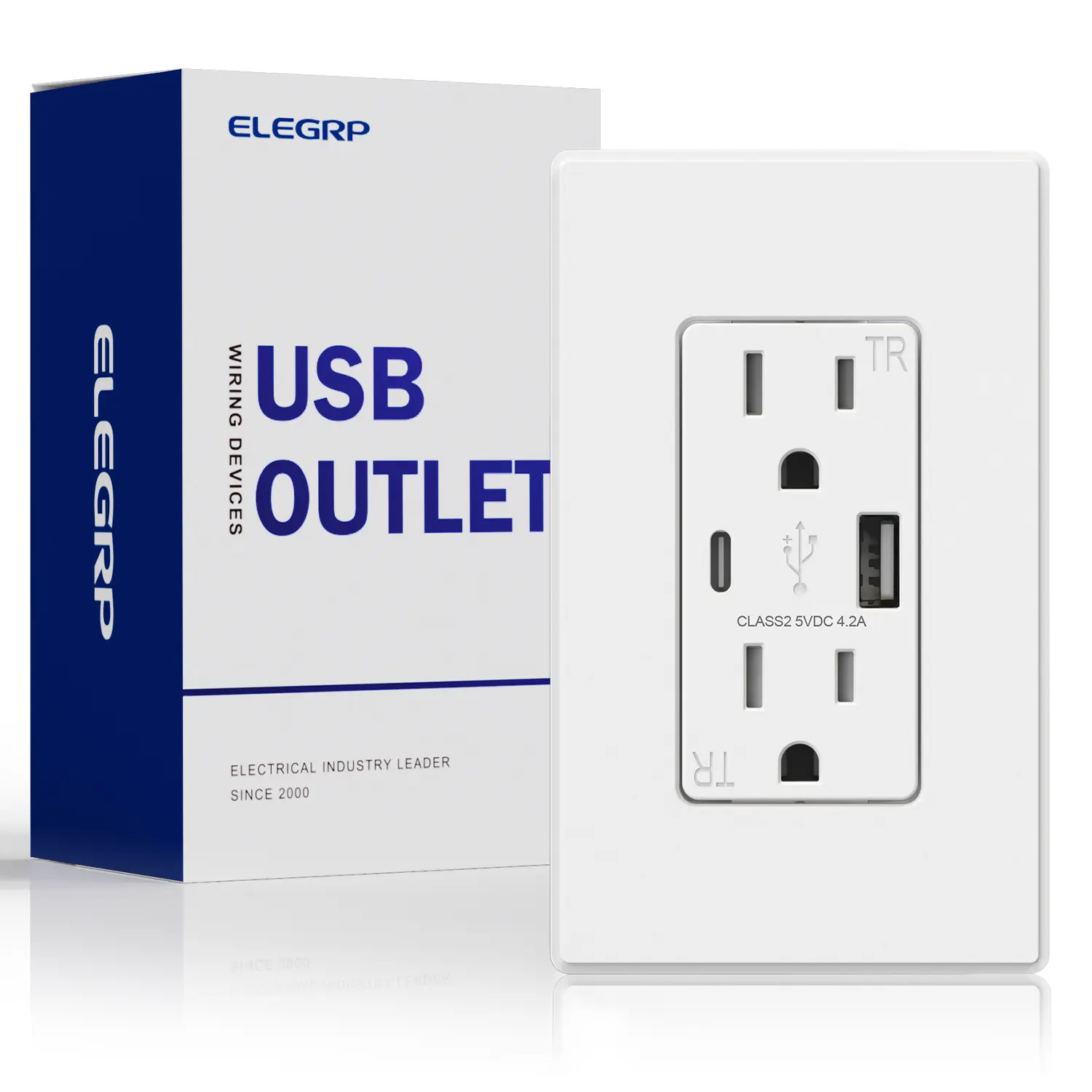 ELEGRP  
USB OUTLET  
WIRING DEVICES  
ELECTRICAL INDUSTRY LEADER SINCE 2000  
CLASS2 5VDC 4.2A  
TR