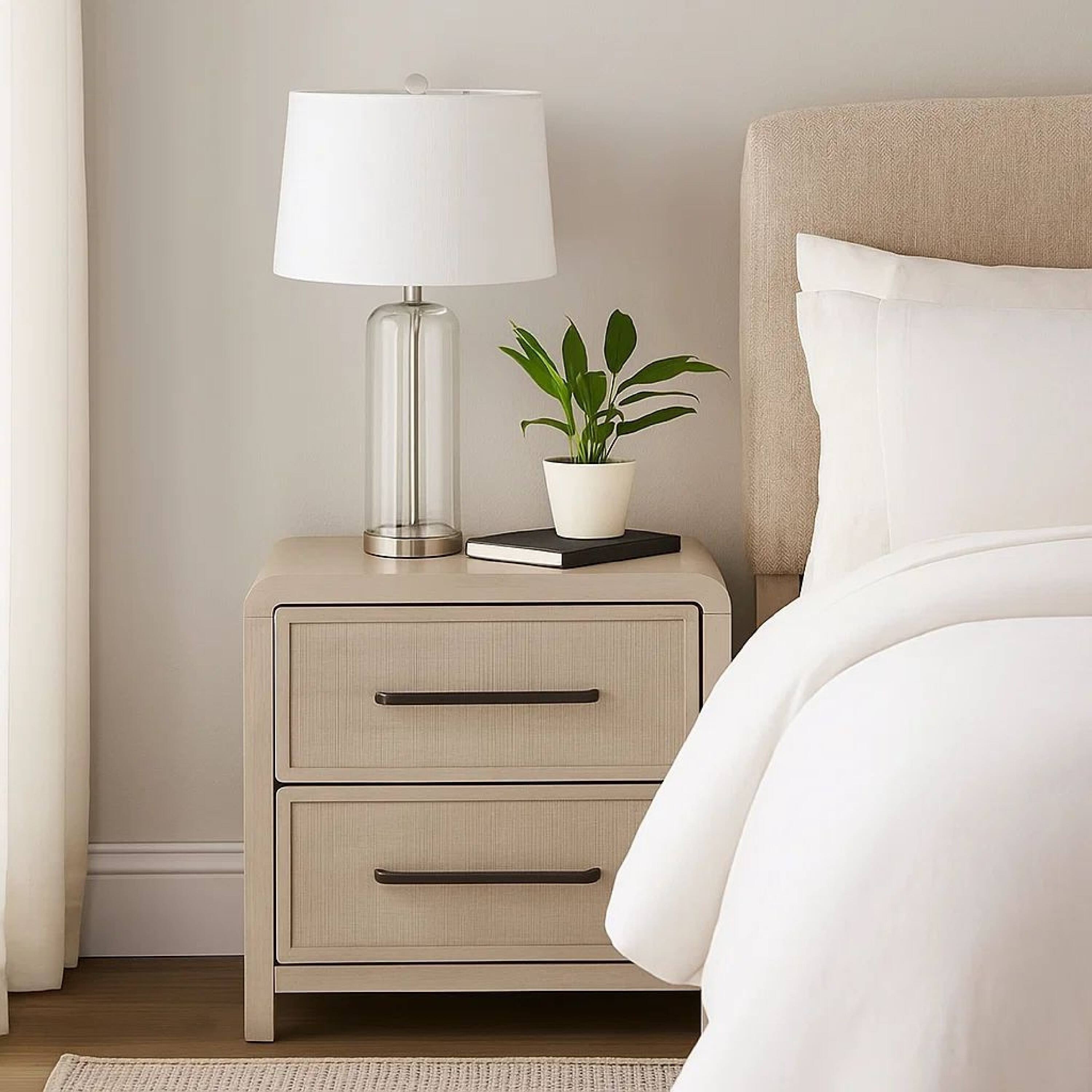 Alt View 2. Manhattan Lane - Giva Nightstand, 2 Drawers, USB A-C, Finish, 24 Inch - Natural Oak Beige Brown.