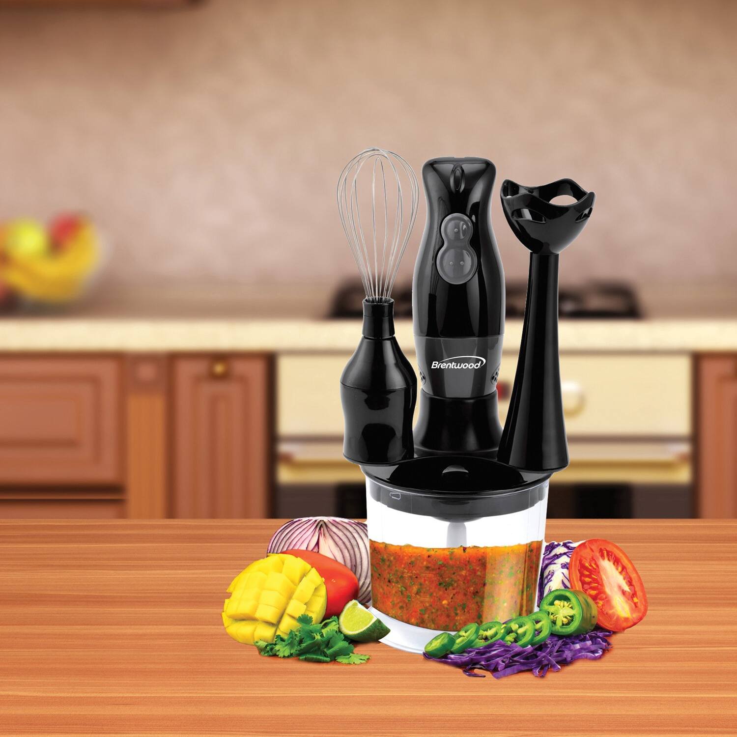 Left. Brentwood - Brentwood HB-38BK 2 Speed Hand Blender with Balloon Whisk in Black - Black.