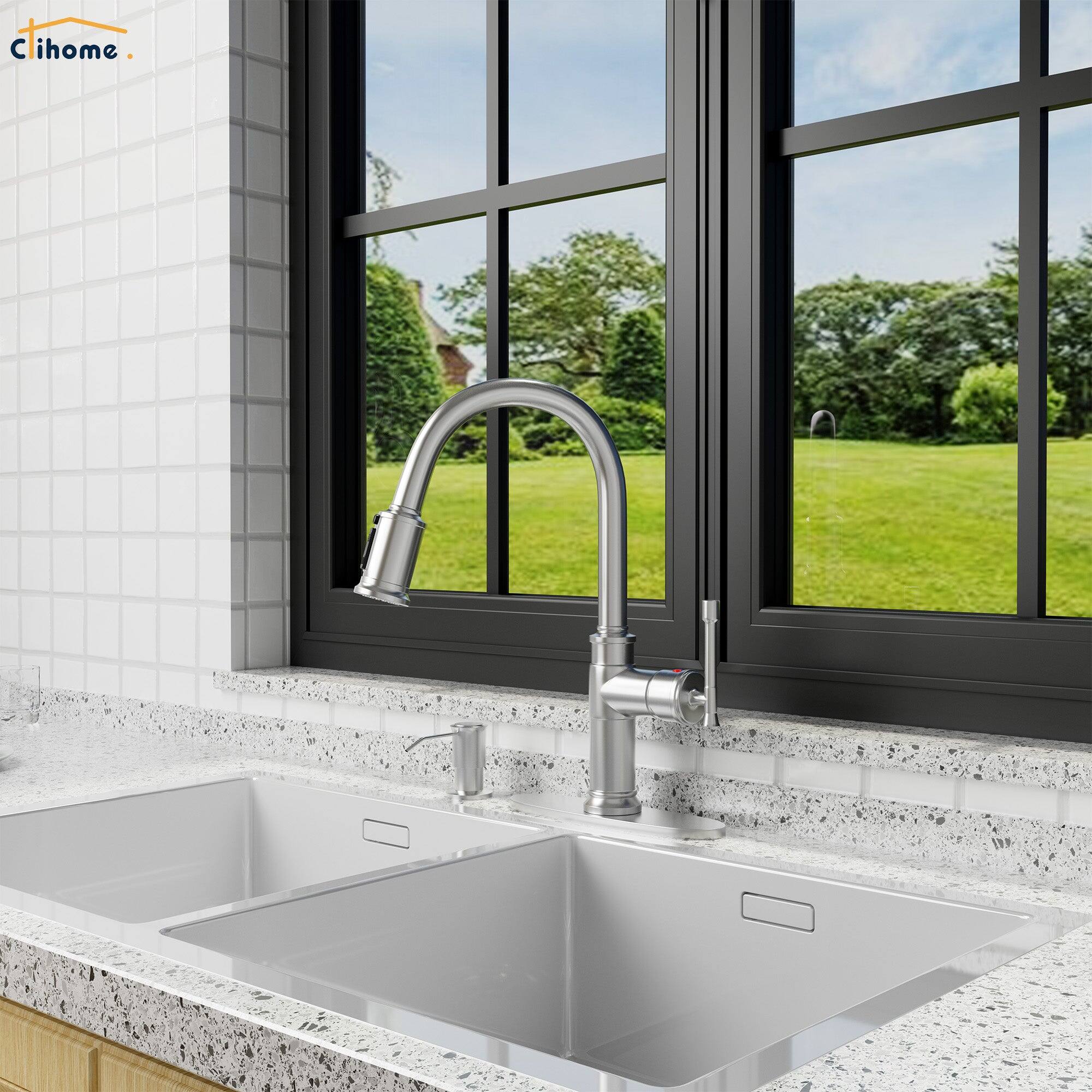 Alt View 4. Boyel Living - 1.8 GPM Single Handle Pull Down Sprayer Kitchen Faucet with Soap Dispenser and Ceramic Cartridge in Brushed Nickel - Brushed Nickel.