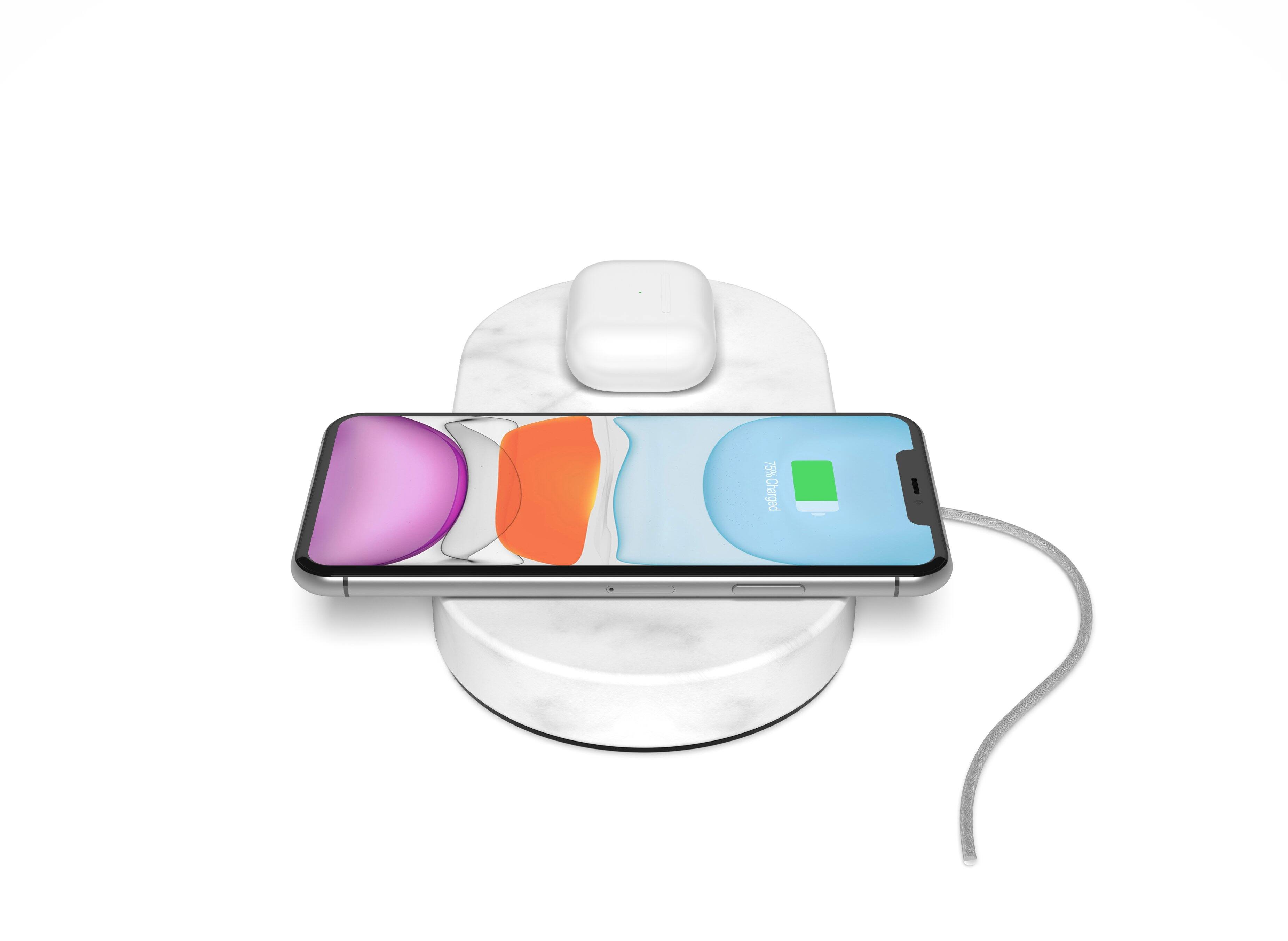 Alt View 12. Einova - Stone 10W Dual Wireless Charging Pad for Qi-enabled Devices - White Marble.