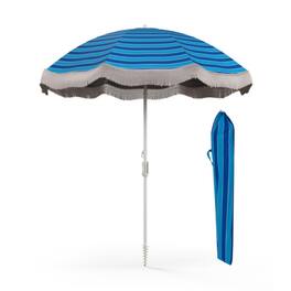 Mondawe - 6.5 FT Beach Umbrella with Fringe Outdoor Tassel Umbrella with Push Button Tilt - Navy