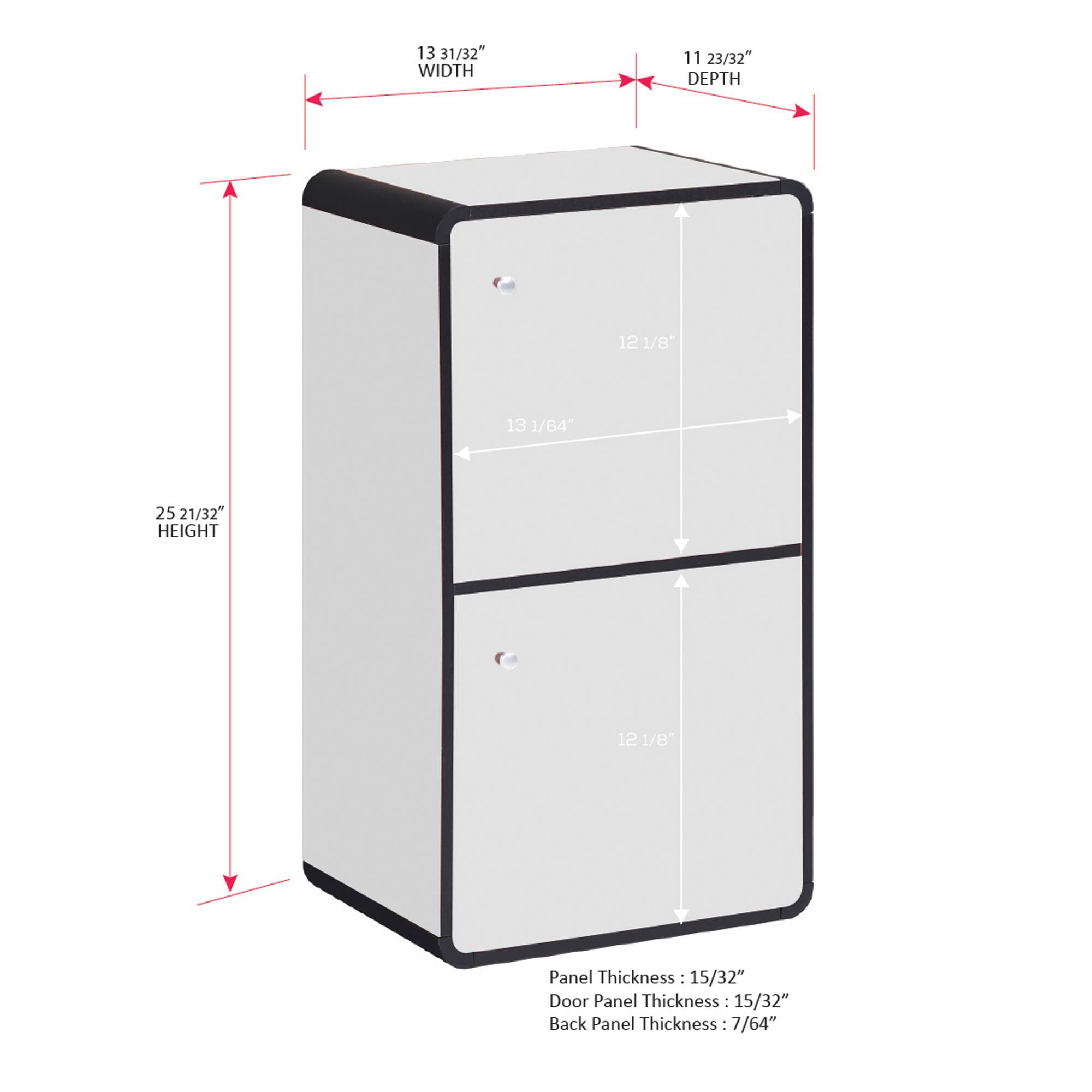 13 31/32" WIDTH  
11 23/32" DEPTH  
12 1/8"  
13 1/64"  
25 21/32" HEIGHT  
12 1/8"  

Panel Thickness: 15/32"  
Door Panel Thickness: 15/32"  
Back Panel Thickness: 7/64"