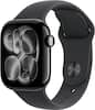 Front. Apple - Apple Watch Series 11 (GPS) 42mm Jet Black Aluminum Case with Black Sport Band - M/L - Jet Black.