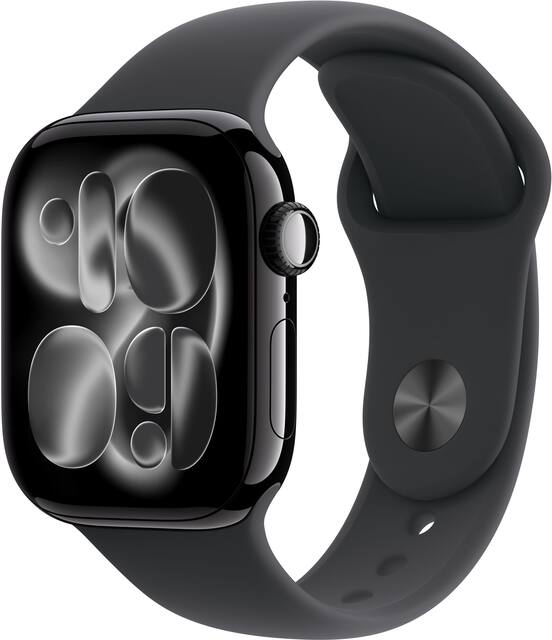 Apple Watch Series 11 (GPS) 42mm Jet Black Aluminum Case with Black Sport Band - S/M - Jet Black - (2025)