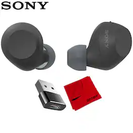 Sony - Truly Wireless Noise Canceling Earbuds Black + Converter Adapter and Cloth