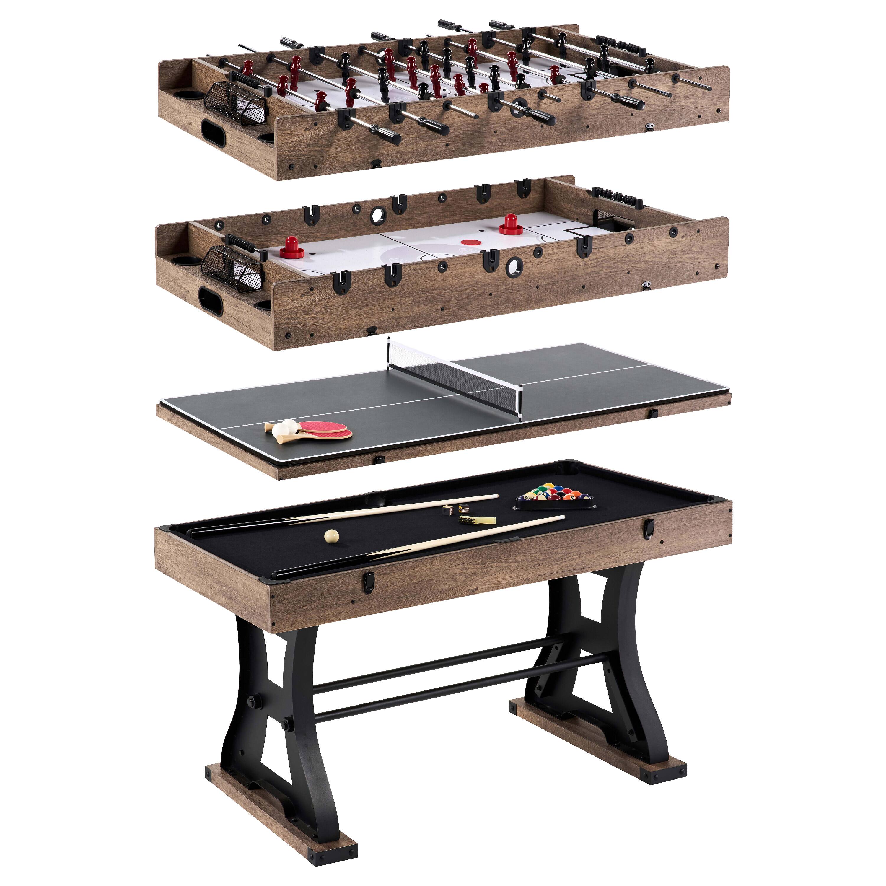 Barrington - Coventry 54 in 4-in-1 Combo Game Table with Billiards, Air Hockey, Foosball and Table Tennis - Brown