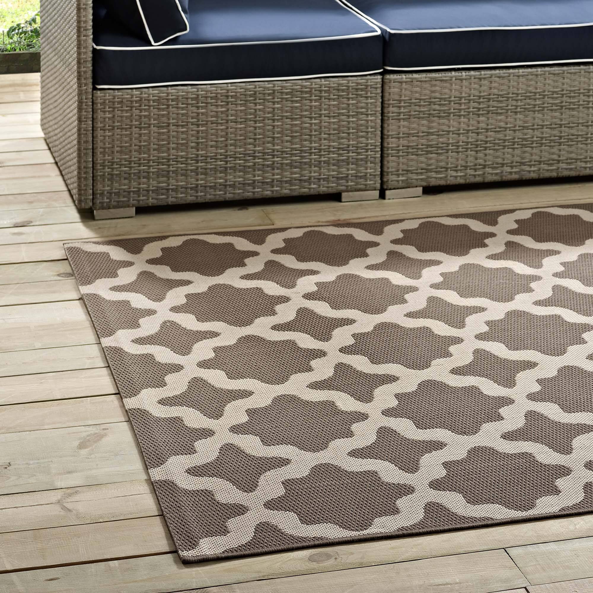 Alt View 2. Modway - Cerelia Moroccan Trellis Indoor and Outdoor Area Rug - Light and Dark Beige.