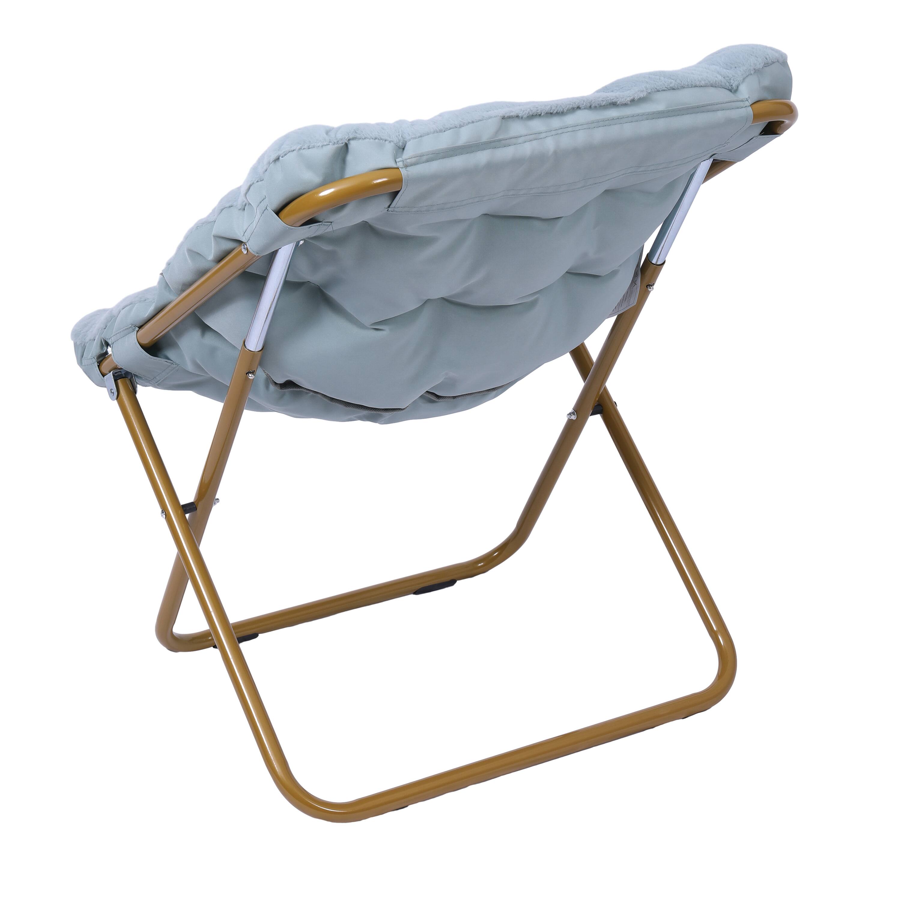 Alt View 7. Emma + Oliver - Aisling Oversized Folding Saucer Chair for Dorm, Bedroom - Aqua Fabric/Soft Gold Frame.