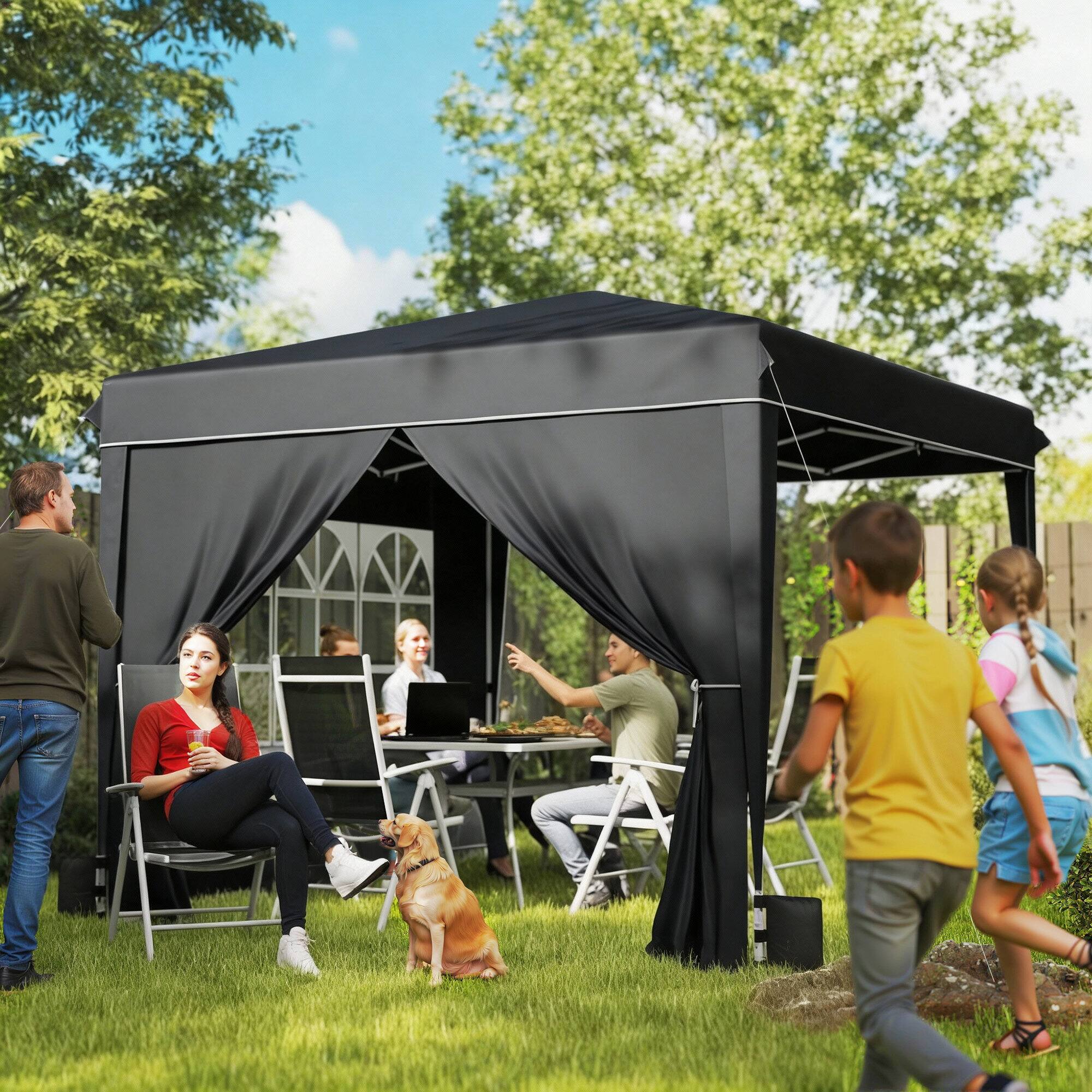 Alt View 1. Outsunny - 10 x 10 ft Pop Up Canopy Tent with Sidewalls, UPF50+ Outdoor Portable Instant Canopy Shelter with Carry Bag, Sandbags.
