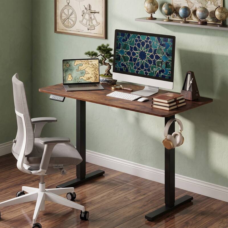 Alt View 5. WELLFOR - 48" Ergonomic Electric Standing Desk with 3 Memory Settings & Hanging Hooks, Adjustable Height Stand up Desk - Rustic Brown.