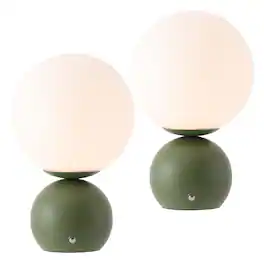 Jonathan Y - Fatima 9.5" Modern Metal Rechargeable Table Lamp Set of 2, with White Glass Globe Shade and Touch Sensor - Green