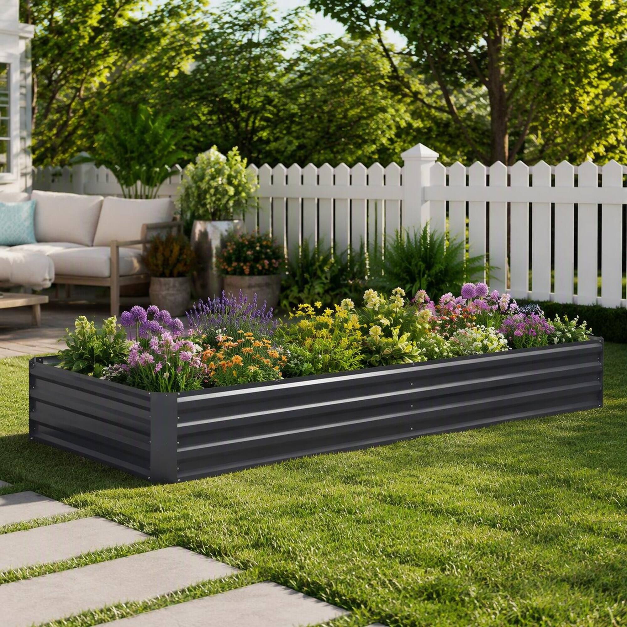 RYHNUYNE Galvanized Steel Raised Garden Bed 7.9 x 3 x 1 ft Metal ...