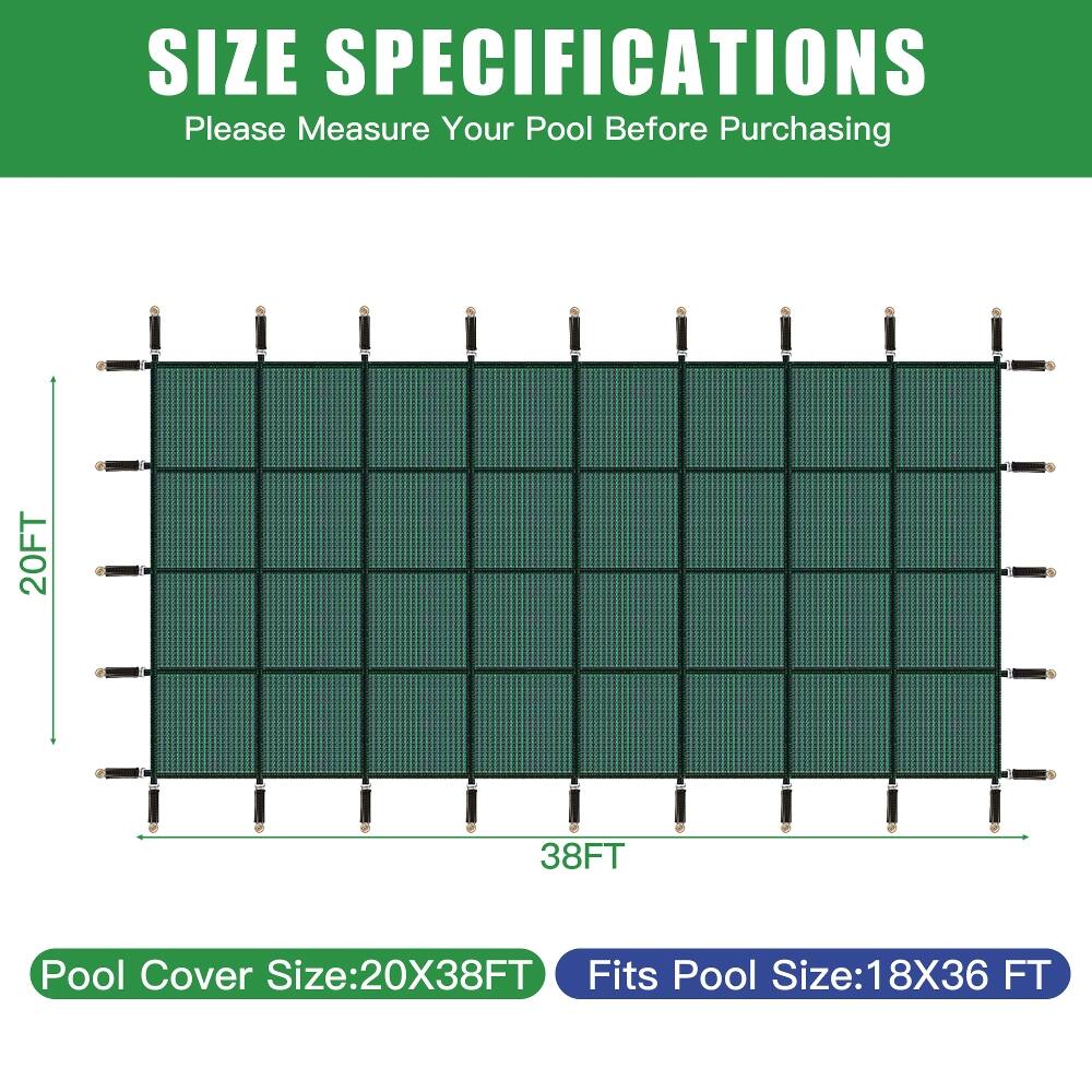 Ropilly 18x36 inground pool safety cover Green Polypropylene 20x38ft ...