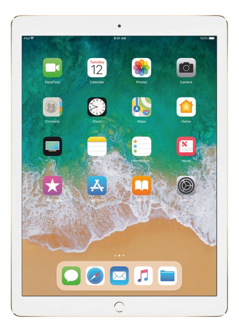 iPad 9:41 AM 100% FaceTime Tuesday 12 Calendar Photos Camera 12 11 10 9 1 1 6 1 1 2 3 4 A 280 Contacts Clock Maps Home TV Notes Reminders News Tunes Store Settings ...