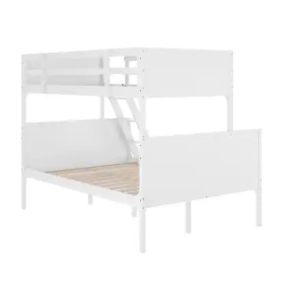 Front. Flash Furniture - Dallas Bunk Bed Twin Over Full, Convertible Slatted Solid Wood Bunk Bed Frame with Ladder for Kids, No Box Spring Needed - White.