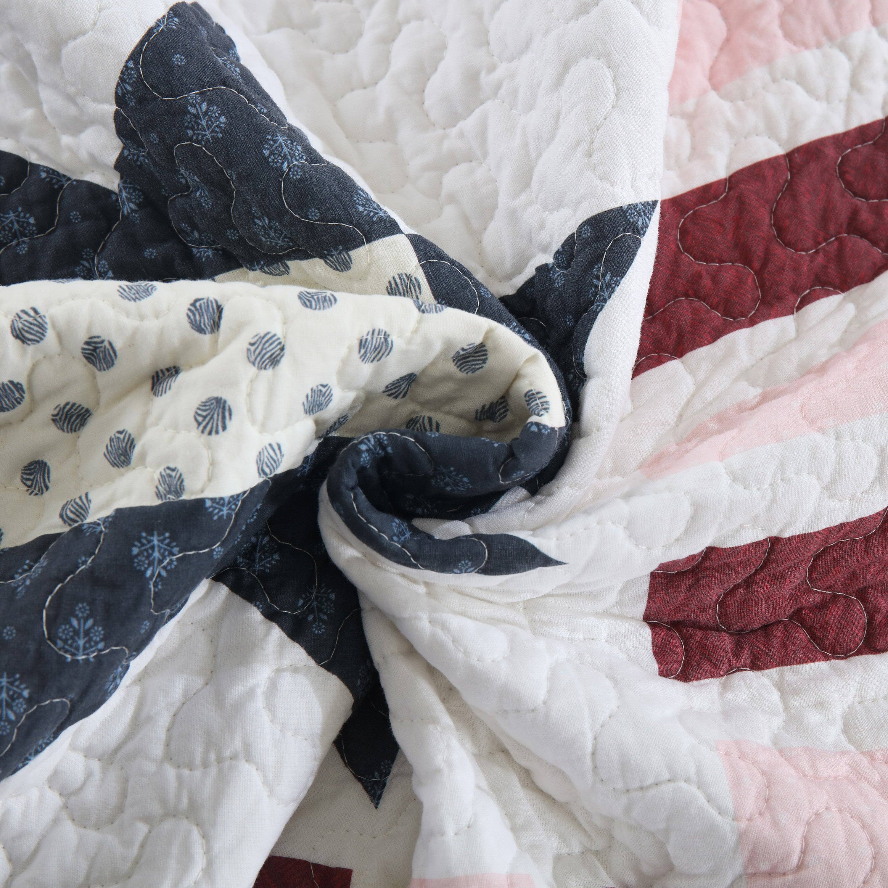 Left. MarCielo - Marcielo 3 Piece Independence Day Reversible Star Quilt Set Bedspread Set - Navy.