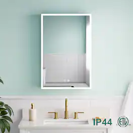 WELLFOR - 20 in. W x 30 in. H Rectangular Aluminum Recessed/Surface Mount Medicine Cabinet with Mirror and Lighted, Left Opening - Silver