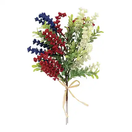 Front. BreeBe - Red White & Blue Heather and Boxwood Bouquet - 12" - Multicolor.