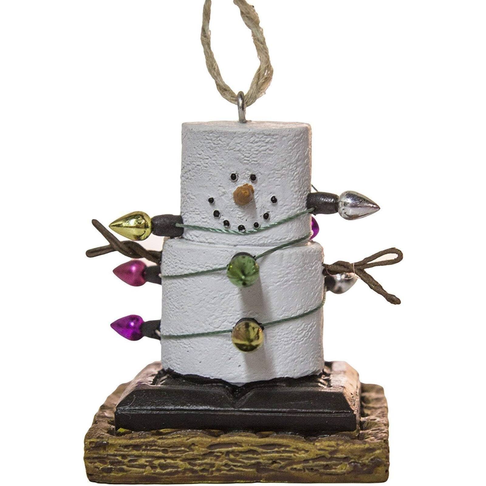 Ganz - S'Mores Snowman Wrapped Up In Lights Resin Christmas Tree Ornament 2.4 inch - White