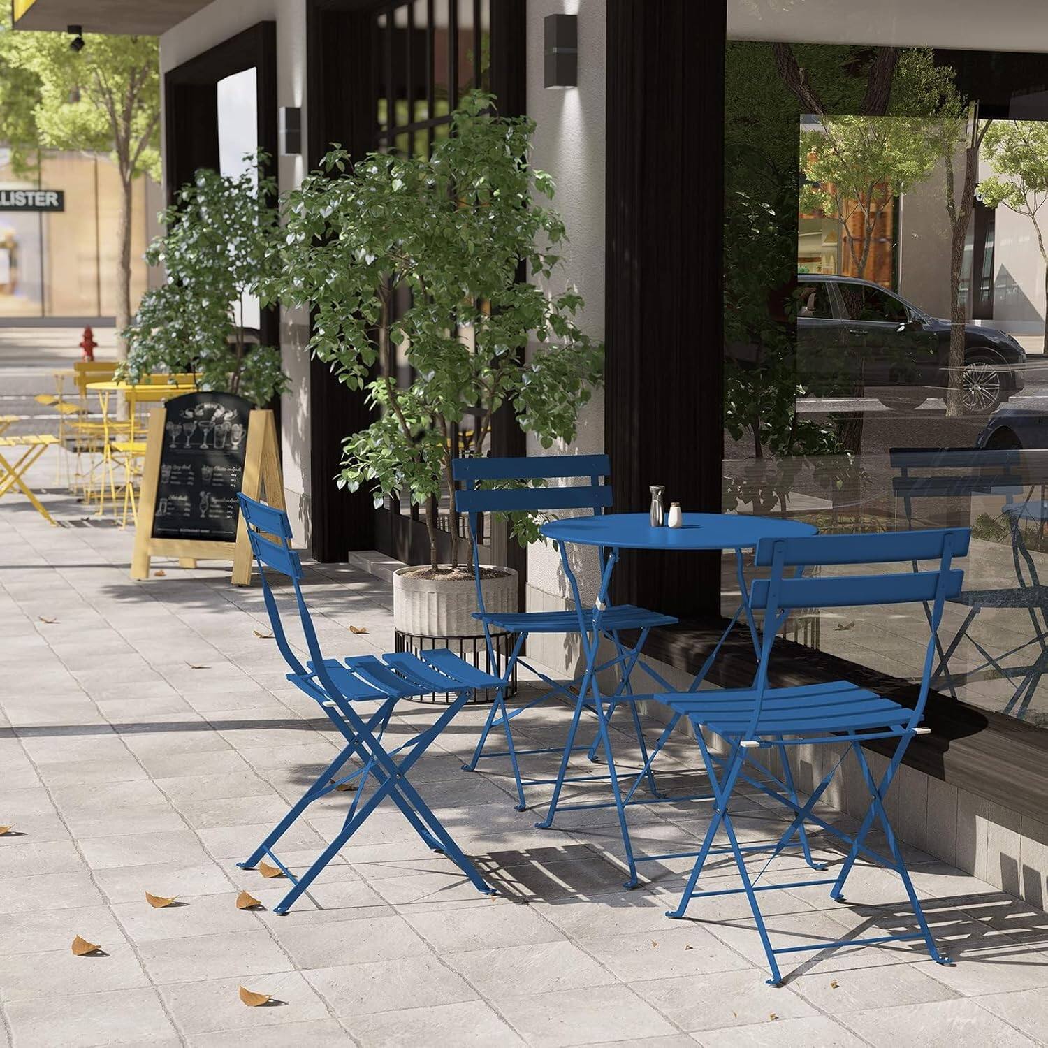 Left. Decksplore - 3 Piece Foldable Patio Set, Bistro Set, Outdoor Table and Chairs,Weather-Resistant Outdoor/Indoor - Blue.