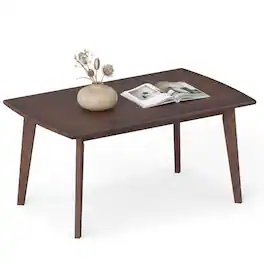 Costway - 34.5" Solid Wood Coffee Table with Tapered Legs, Low Cocktail Table for Home Office - Walnut