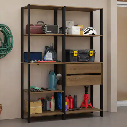 Front. Madesa - Madesa Garage Storage Rack with 2 Drawers and Open Shelves 51"L - Black/Brown - Rustic/Black.